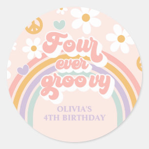 Sticker Rond Retro Rainbow Quatre Ans Toujours Groovy