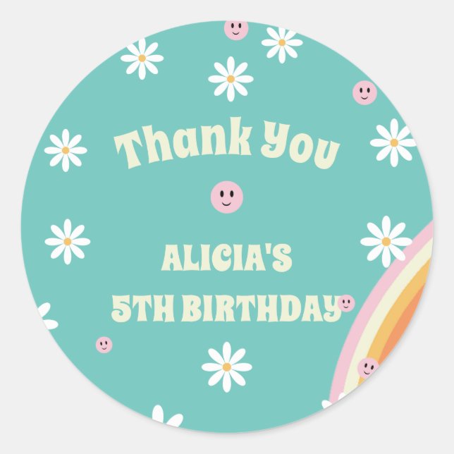 Sticker Rond Retro Rainbow Super Vibe Anniversaire (Devant)