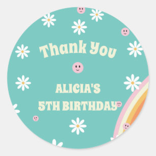 Sticker Rond Retro Rainbow Super Vibe Anniversaire