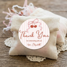 Retro Red Cherries with Pink Bow Script Thank You