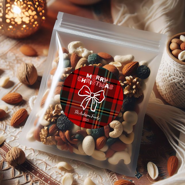 Sticker Rond Retro Red Plaid Whimsical Christmas  (Créateur téléchargé)