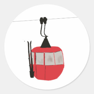 Sticker Rond Retro Red Ski Gondola Lift Personnalisé