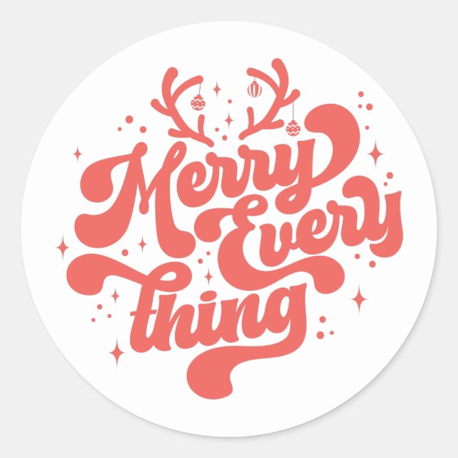 Sticker Rond Retro Red White Merry tout Joyeux Noël (Devant)