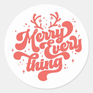 Sticker Rond Retro Red White Merry tout Joyeux Noël