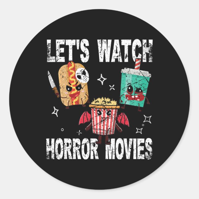 Sticker Rond Retro Regardons Les Films D'Horreur Cute Halloween (Devant)