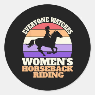 Sticker Rond Retro Retro Regarder Femmes Équitation