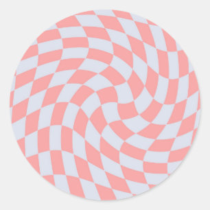 Sticker Rond Retro Rhubarb Blue Pastel Chèques Warped À damiers