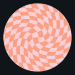 Sticker Rond Retro Rhubarb Pastel Chèques déroutés À damiers<br><div class="desc">Parfait coussin design dépoli à damiers aux couleurs pastel,  plein de grandes vibes. Motif moderne de vérificateurs déformés. Ce joli design rétro psychédélique vous emmène au pays des merveilles. Chèques déformés aux couleurs pastel. Twirl et les contrôles tourbillonnants,  à damiers motif</div>