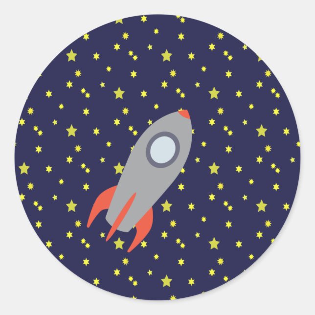 Sticker Rond Retro Rocket Ship avec Arrière - plan Motif étoile (Devant)
