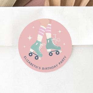 Sticker Rond Retro Roller Sking fête d'anniversaire