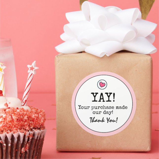Sticker Rond Rétro rose Et Coeur Avec Merci D'Affaires (Fête)