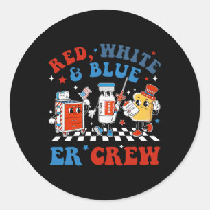 Sticker Rond Rétro Rouge Bleu Bleu Er Crew Salle d'urgence 4e D
