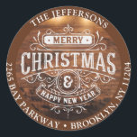 Sticker Rond Retro Rustic Christmas Retourner l'adresse Label<br><div class="desc">Étiquette d'adresse de retour Retro Rustic Christmas.</div>