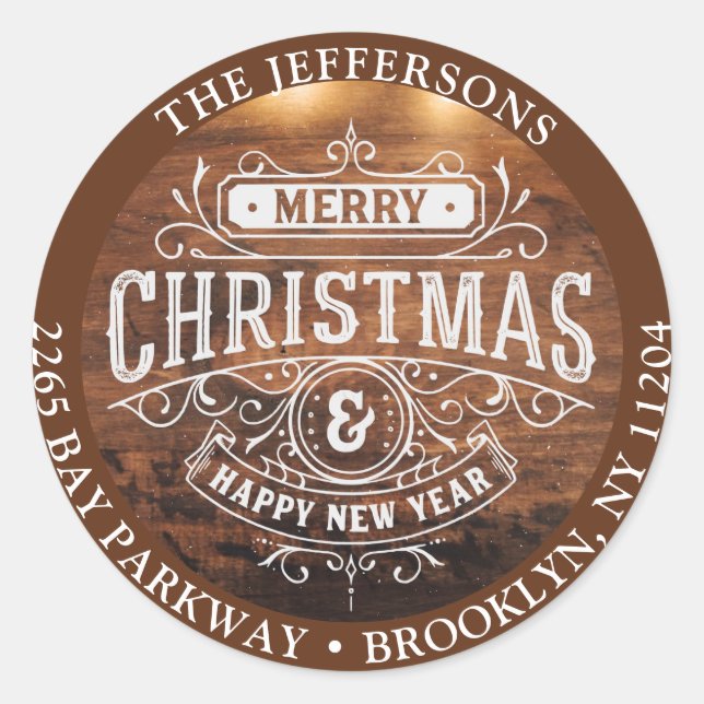 Sticker Rond Retro Rustic Christmas Retourner l'adresse Label (Devant)