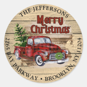 Sticker Rond Retro Rustic Christmas Retourner l'adresse Label