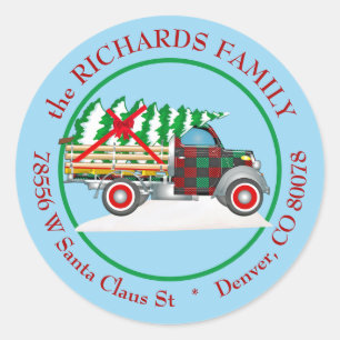 Sticker Rond Retro Rustic Truck Christmas Adresse de retour