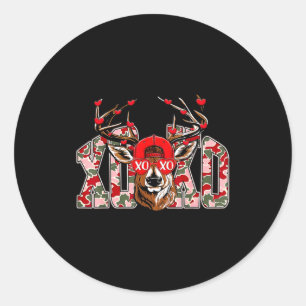 Sticker Rond Rétro Saint-Valentin Buck Cerf Chasse Camo Xoxo Va