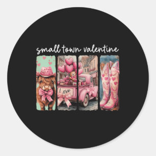 Sticker Rond Rétro Saint-Valentin petite ville vache mignonne S