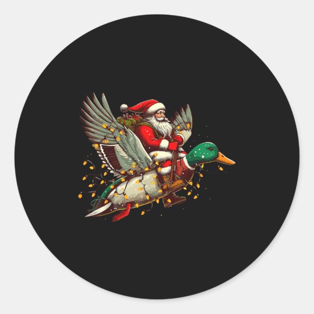 Sticker Rond Retro Santa Mallard Duck Christmas Hunting Season  (Devant)