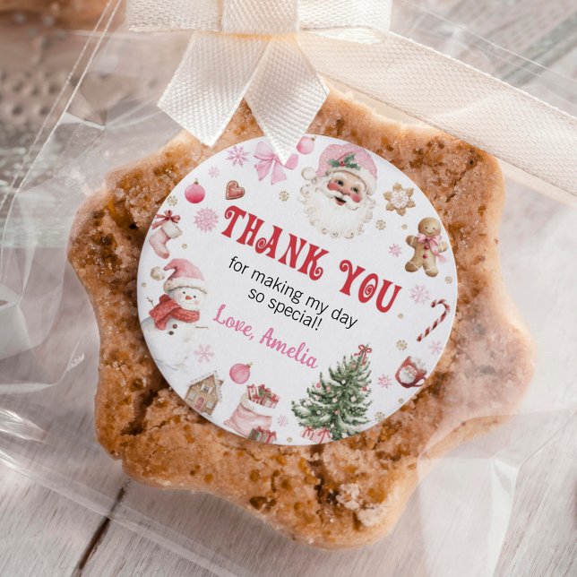 Sticker Rond Retro Santa Winter Christmas Birthday Thank You (Créateur téléchargé)