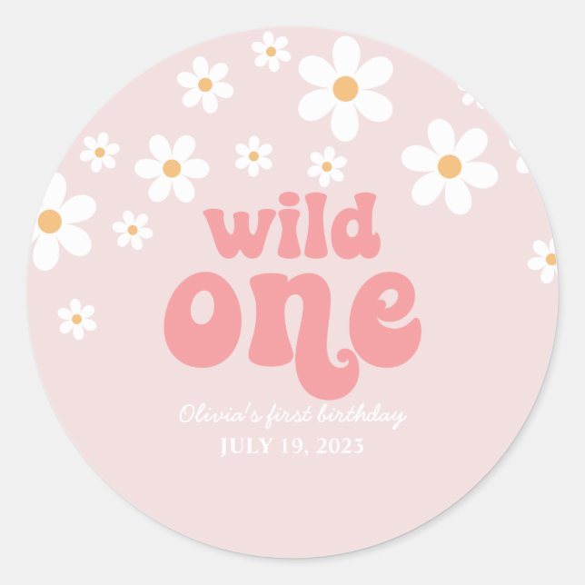 Sticker Rond Retro sauvage une marguerite boho fleur premier an (Devant)