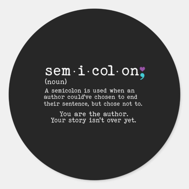 Sticker Rond Retro Semicolon Definition Suicide Prevention Awar (Devant)