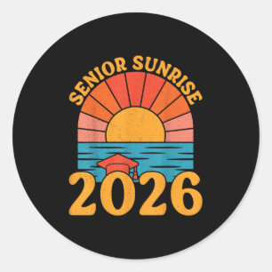 Sticker Rond Retro Senior Sunrise 2026 Aînés De Cl Beach Grad