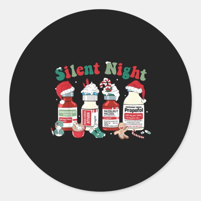 Sticker Rond Retro Silent Night Xmas Nurse Christmas Doctor Er  (Devant)