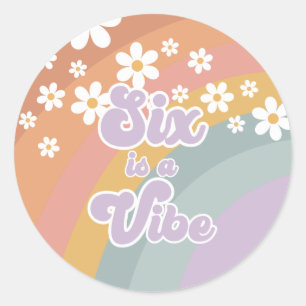 Sticker Rond Retro Six est une vibe arc-en-ciel et marguerite