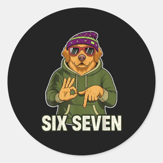 Sticker Rond Retro Six Seven Golden Retriever Graphic Gift Men  (Devant)