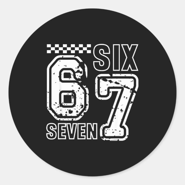 Sticker Rond Retro Six Seven Numbers Clever Humor 6 7 Meme Mens (Devant)