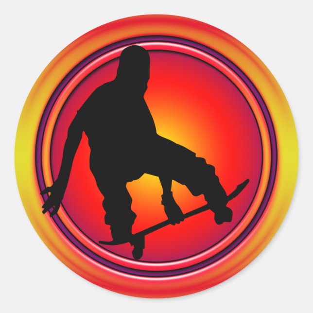 STICKER ROND RETRO SKATEBOARDER (Devant)