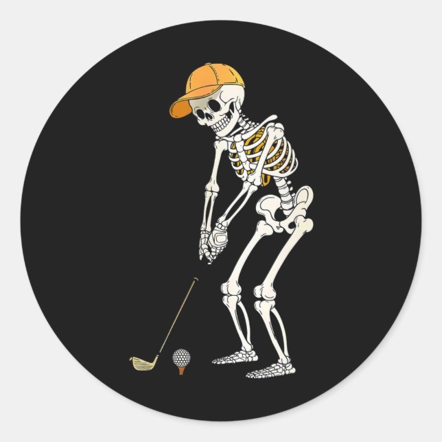 Sticker Rond Retro Skeleton Golf Halloween Golf Player F (Devant)