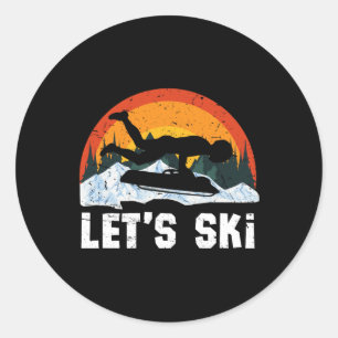 Sticker Rond Retro Skeleton Sports d'hiver Straîne Skeleton Rac