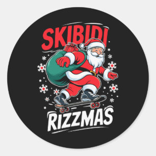 Sticker Rond Retro Skibidi Rizzmas Funny Santa Clause Patinage 