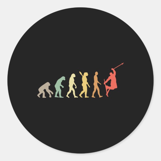 Sticker Rond Retro Skiing Evolution For Skiers Skiing Season  (Devant)
