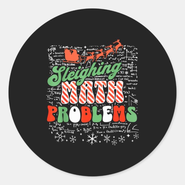Sticker Rond Retro Sleighing Math Problems Santa Math Teacher C (Devant)