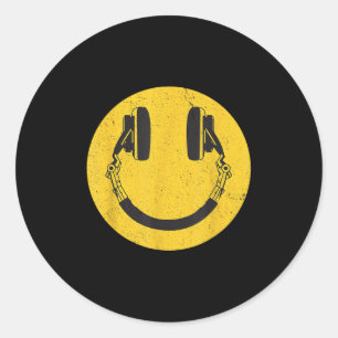 Sticker Rond Retro Smile Music Face Casques 90s Hommes Femmes K