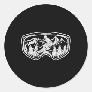 Sticker Rond Retro Snowboard Goggets Cadeau Snowboarder Masque