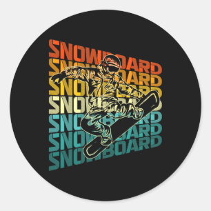 Sticker Rond Retro Snowboard Sports d'hiver Design Vintage Sn