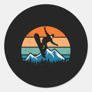 Sticker Rond Retro Snowboarder Snowboard Hommes Femmes Garçons