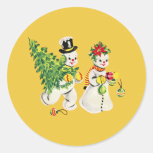 Sticker Rond Retro Snowmen