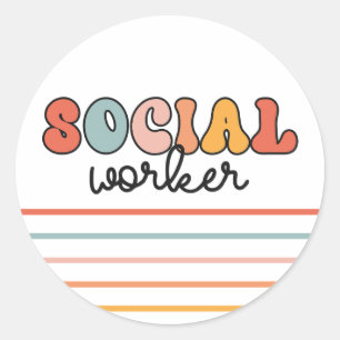 Sticker Rond Rétro Social Worker