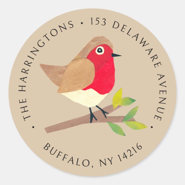 Sticker Rond Retro Spring Robin Kraft Brown Return Address (Devant)