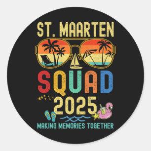 Sticker Rond Rétro St. Maarten Croisière Vacances 2025 Famille