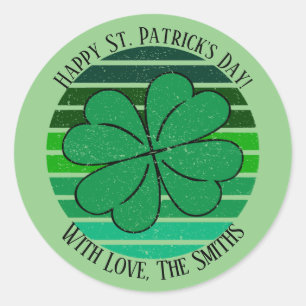 Sticker Rond Retro St. Patrick's Day Name Irish 4 Leaf Clover