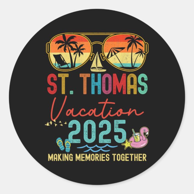 Sticker Rond Retro St. Thomas Vacation 2025 Souvenirs correspon (Devant)