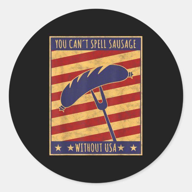 Sticker Rond Retro Ster You Can't Spell Sausage Without Usa  (Devant)