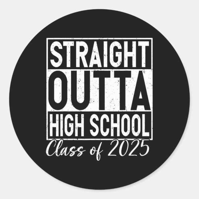 Sticker Rond Retro Straight Outta High School Graduation Cl De (Devant)