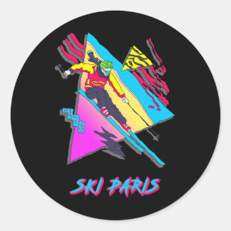 Sticker Rond Retro Style Skiing In Paris Graphic 